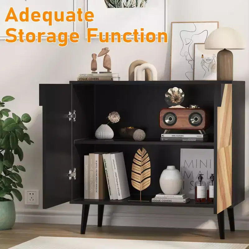 Armoire de rangement finition bois, buffet d'appoint autoportant avec portes pour salle à manger et entrée