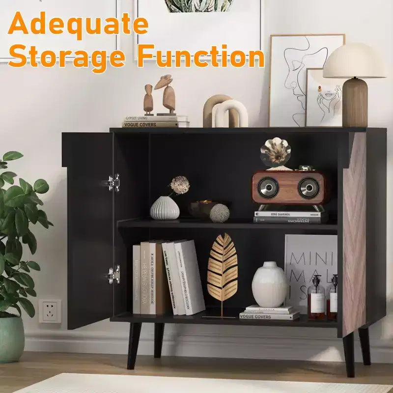 Armoire de rangement finition bois, buffet d'appoint autoportant avec portes pour salle à manger et entrée