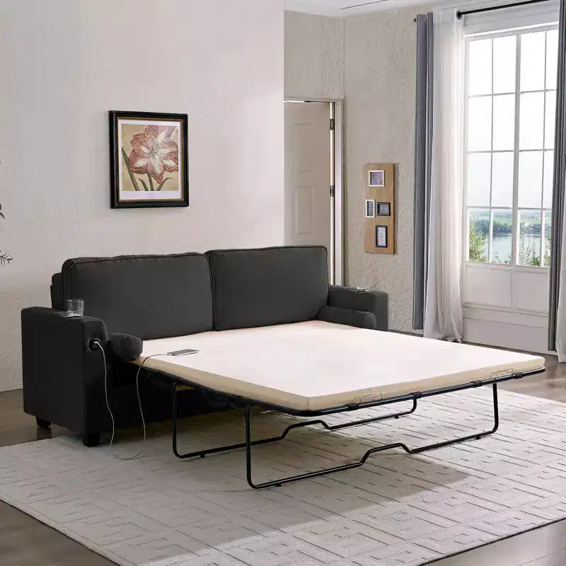 Canapé-lit Mjkone convertible avec matelas en mousse à mémoire de forme, porte-gobelets, ports de chargement USB