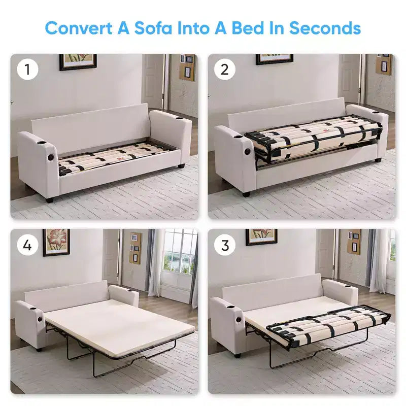 Canapé-lit Mjkone convertible avec matelas en mousse à mémoire de forme, porte-gobelets, ports de chargement USB
