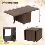 Table basse pliable Costway 48, table basse extensible avec armoires de rangement et roulettes, chêne/noyer/marron