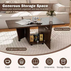 Table basse pliable Costway 48, table basse extensible avec armoires de rangement et roulettes, chêne/noyer/marron