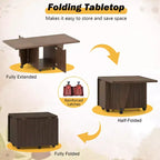 Table basse pliable Costway 48, table basse extensible avec armoires de rangement et roulettes, chêne/noyer/marron