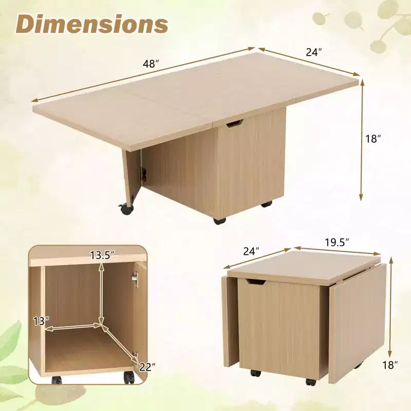 Table basse pliable Costway 48, table basse extensible avec armoires de rangement et roulettes, chêne/noyer/marron