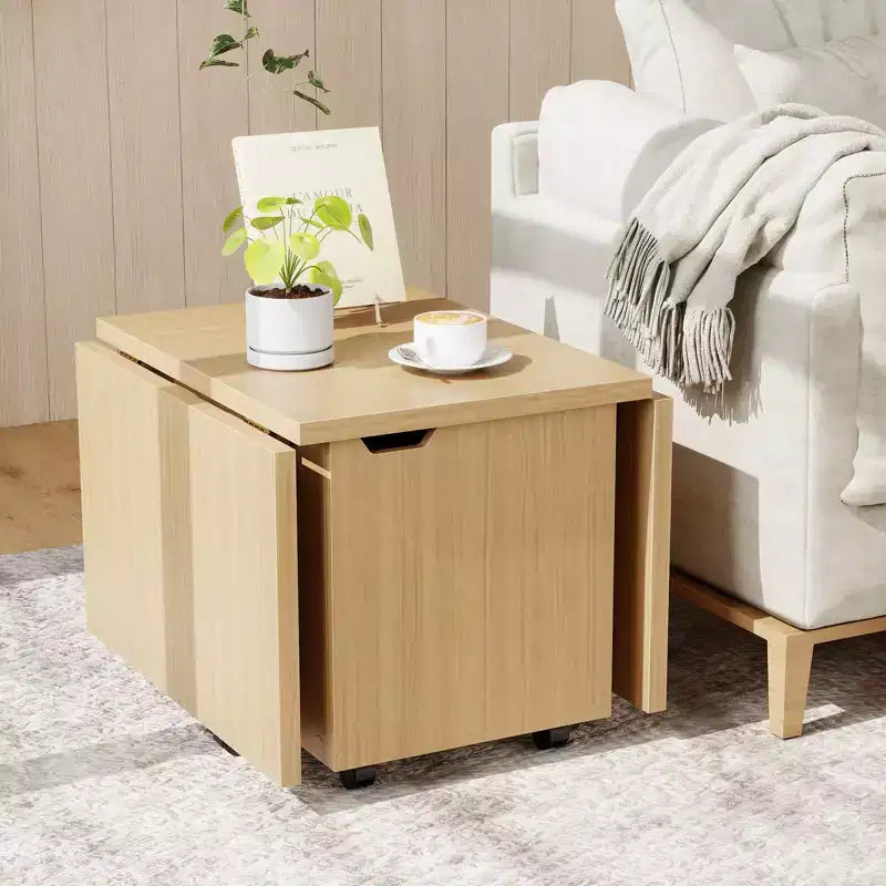 Table basse pliable Costway 48, table basse extensible avec armoires de rangement et roulettes, chêne/noyer/marron