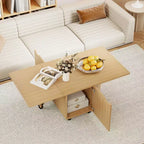 Table basse pliable Costway 48, table basse extensible avec armoires de rangement et roulettes, chêne/noyer/marron