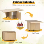 Table basse pliable Costway 48, table basse extensible avec armoires de rangement et roulettes, chêne/noyer/marron