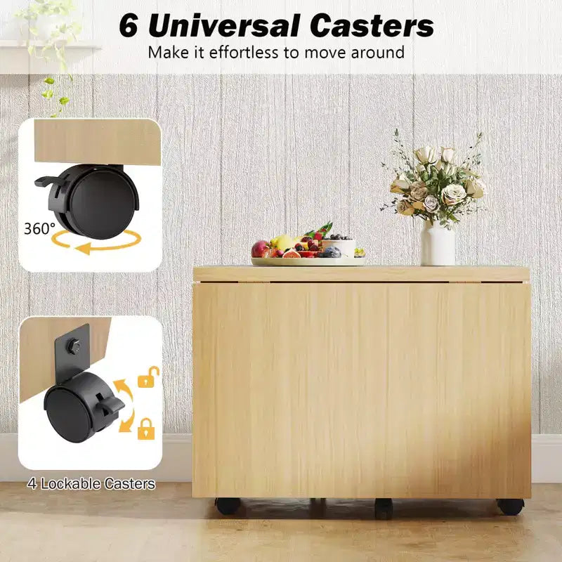 Table basse pliable Costway 48, table basse extensible avec armoires de rangement et roulettes, chêne/noyer/marron