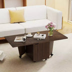 Table basse pliable Costway 48, table basse extensible avec armoires de rangement et roulettes, chêne/noyer/marron