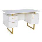 Bureau moderne Okak 51,25" avec pieds dorés, bureau debout avec 2 tiroirs et 1 porte d'armoire, bureau d'ordinateur pour salon, bureau, doré et blanc