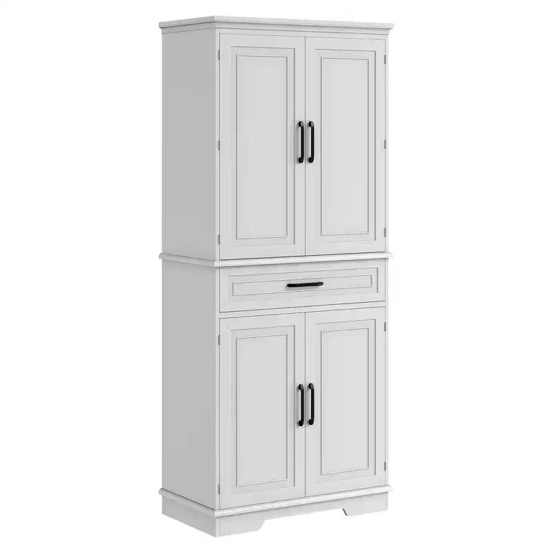 Multi-Room Storage Solution: 72 Tall White Pantry Cabinet w/ Drawer, Adjustable Shelves & Door Racks for Kitchen, Bathroom or Dining Room