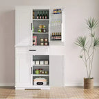 Solution de rangement multi-pièces : Armoire de garde-manger haute de 72 po blanche avec tiroir, étagères réglables et rangements de porte pour cuisine, salle de bain ou salle à manger