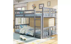 Zevemomo Low Twin Over Twin Bunk Bed, Solid Pine Wood Frame with Built-in Ladder, Converts to 2 Twin Beds, Space-Saving Floor Bed for Bedroom,Gray