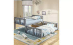 Lit superposé jumeau bas Zevemomo, cadre en bois de pin massif avec échelle intégrée, convertible en 2 lits jumeaux, lit au sol peu encombrant pour chambre à coucher, gris