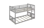 Lit superposé jumeau bas Zevemomo, cadre en bois de pin massif avec échelle intégrée, convertible en 2 lits jumeaux, lit au sol peu encombrant pour chambre à coucher, gris
