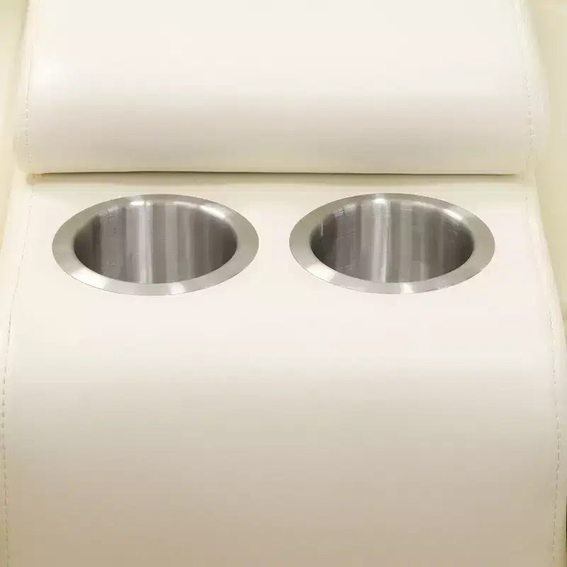 Canapé deux places inclinable MAYEERTY, fauteuil inclinable électrique en cuir avec port USB, rangement et porte-gobelets pour salon, blanc cassé