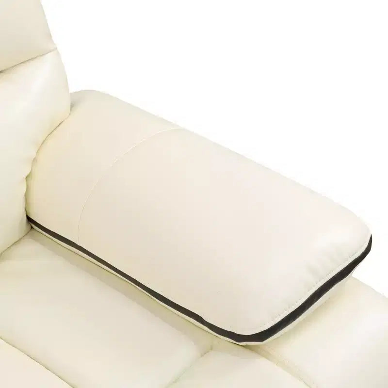 Canapé deux places inclinable MAYEERTY, fauteuil inclinable électrique en cuir avec port USB, rangement et porte-gobelets pour salon, blanc cassé