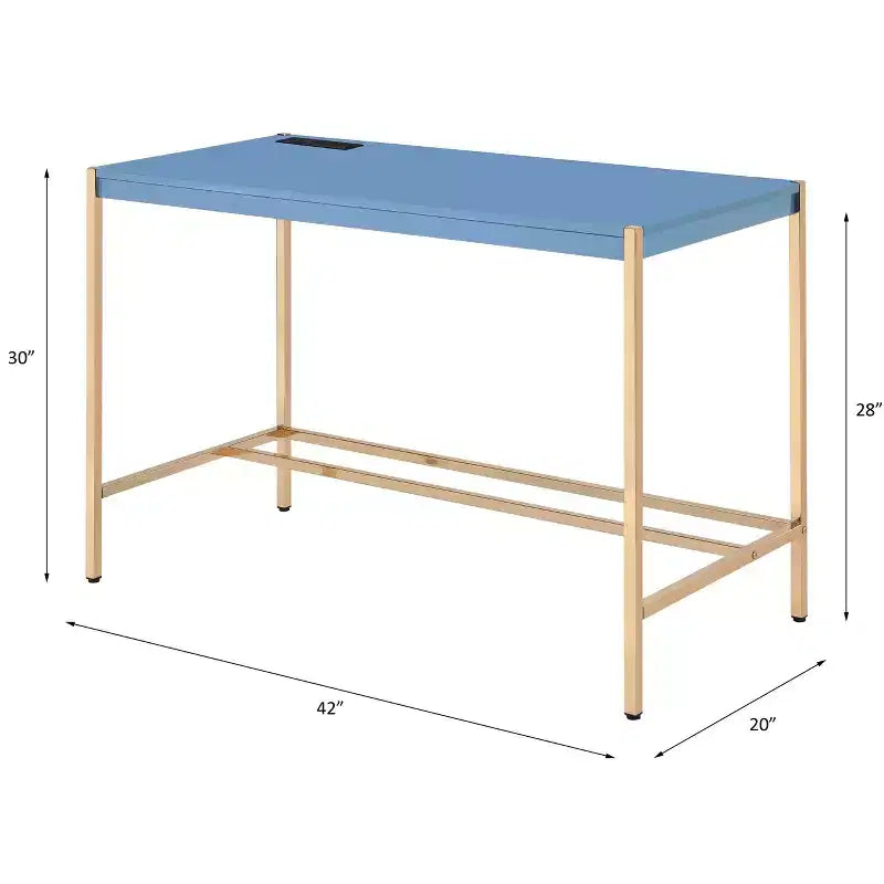 Okak 42IN Bureau élégant avec pieds en métal doré, bureau assis-debout avec grand plateau, bureau pour salon, salle de lecture