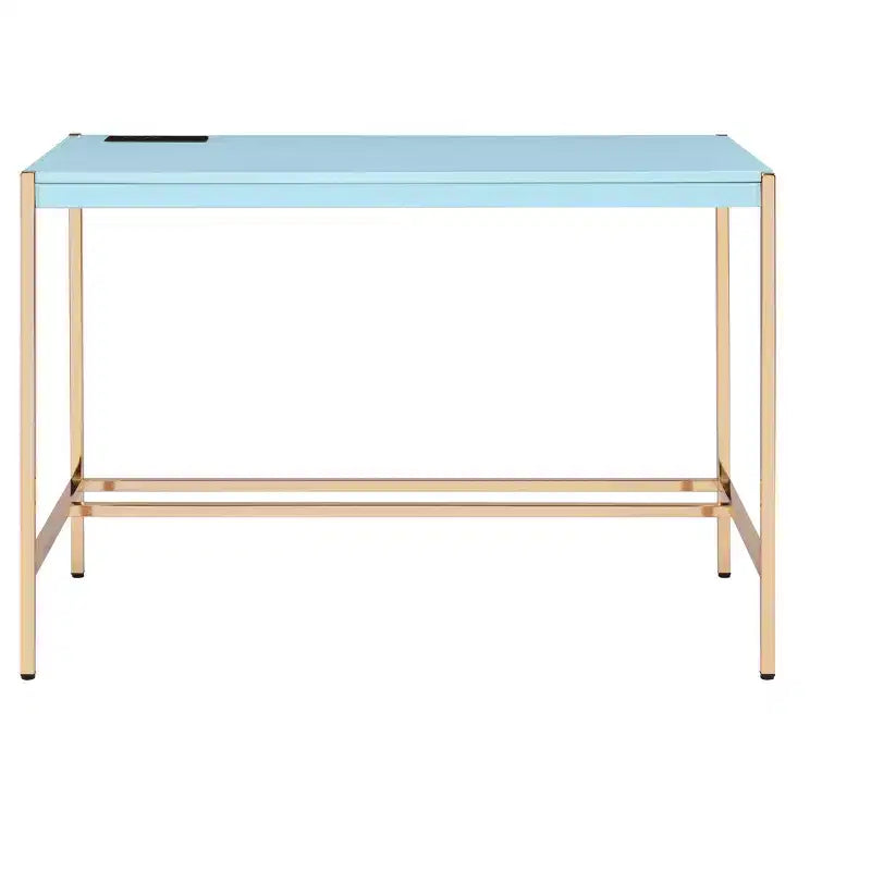 Okak 42IN Bureau élégant avec pieds en métal doré, bureau assis-debout avec grand plateau, bureau pour salon, salle de lecture