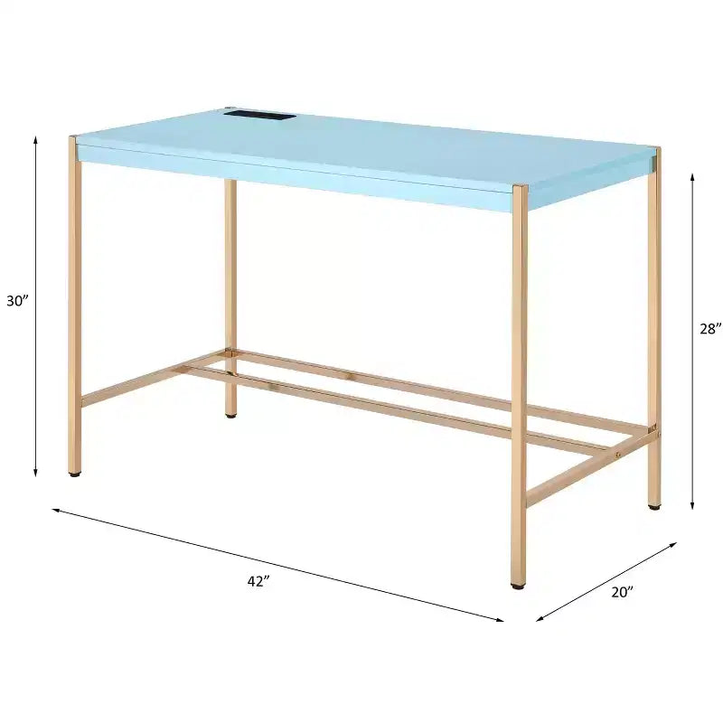 Okak 42IN Bureau élégant avec pieds en métal doré, bureau assis-debout avec grand plateau, bureau pour salon, salle de lecture
