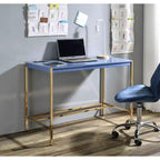 Okak 42IN Bureau élégant avec pieds en métal doré, bureau assis-debout avec grand plateau, bureau pour salon, salle de lecture