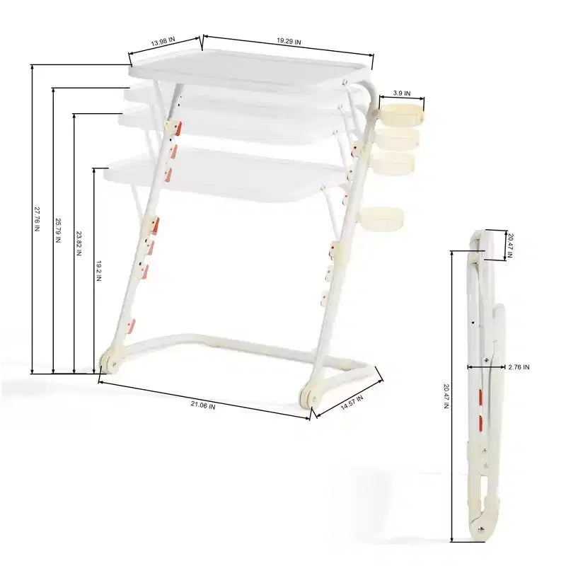 Table de télévision pliante réglable FurnitureR avec 4 hauteurs et 3 angles d'inclinaison, plateau de dîner pliable, table de collation pour ordinateur portable avec porte-gobelet pour canapé, 3 pièces. Blanc