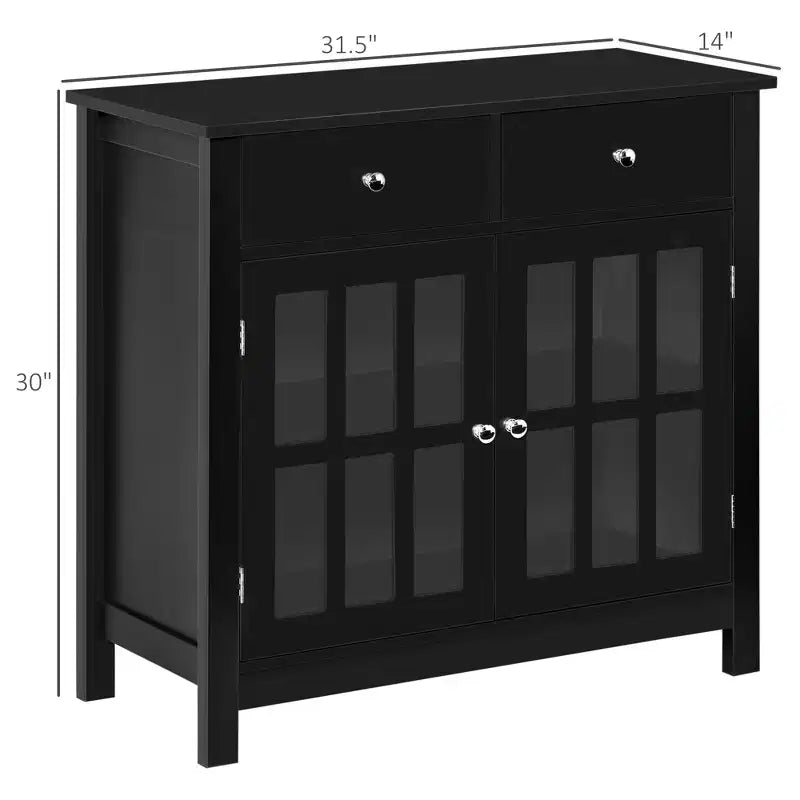 Meuble Buffet avec Portes Vitrées, Étagère Réglable et 2 Tiroirs pour Cuisine