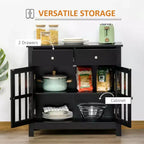 Meuble Buffet avec Portes Vitrées, Étagère Réglable et 2 Tiroirs pour Cuisine
