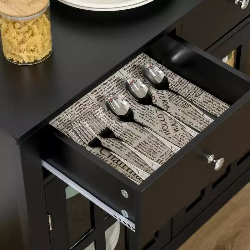 Meuble Buffet avec Portes Vitrées, Étagère Réglable et 2 Tiroirs pour Cuisine