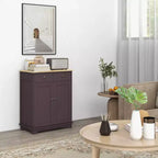 Meuble de Rangement de Cuisine, Buffet Bas avec Plateau en Bois Massif, Étagère Réglable et 2 Tiroirs