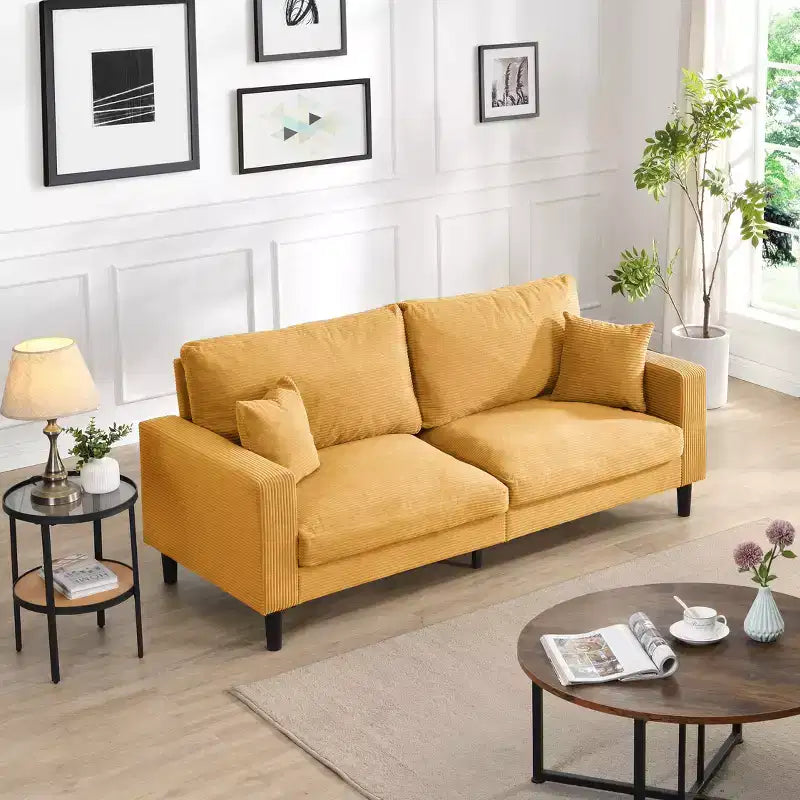 Canapé 3 places MAYEERTY avec cadre en bois, moderne et confortable, capitonné, pour salon ou chambre à coucher, couleur orange