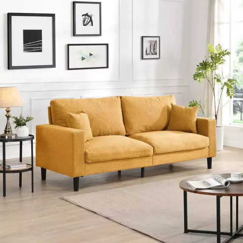 Canapé 3 places MAYEERTY avec cadre en bois, moderne et confortable, capitonné, pour salon ou chambre à coucher, couleur orange