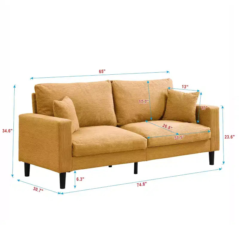 Canapé 3 places MAYEERTY avec cadre en bois, moderne et confortable, capitonné, pour salon ou chambre à coucher, couleur orange