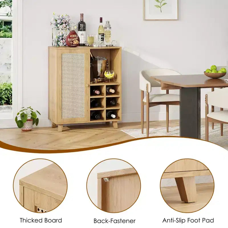 NAYSAYE 47 Bar Rail, Buffet de Rangement avec Porte-Verres, Meuble Bar pour Salon, Cuisine, Entrée, Beige, 15*27.5*33.8