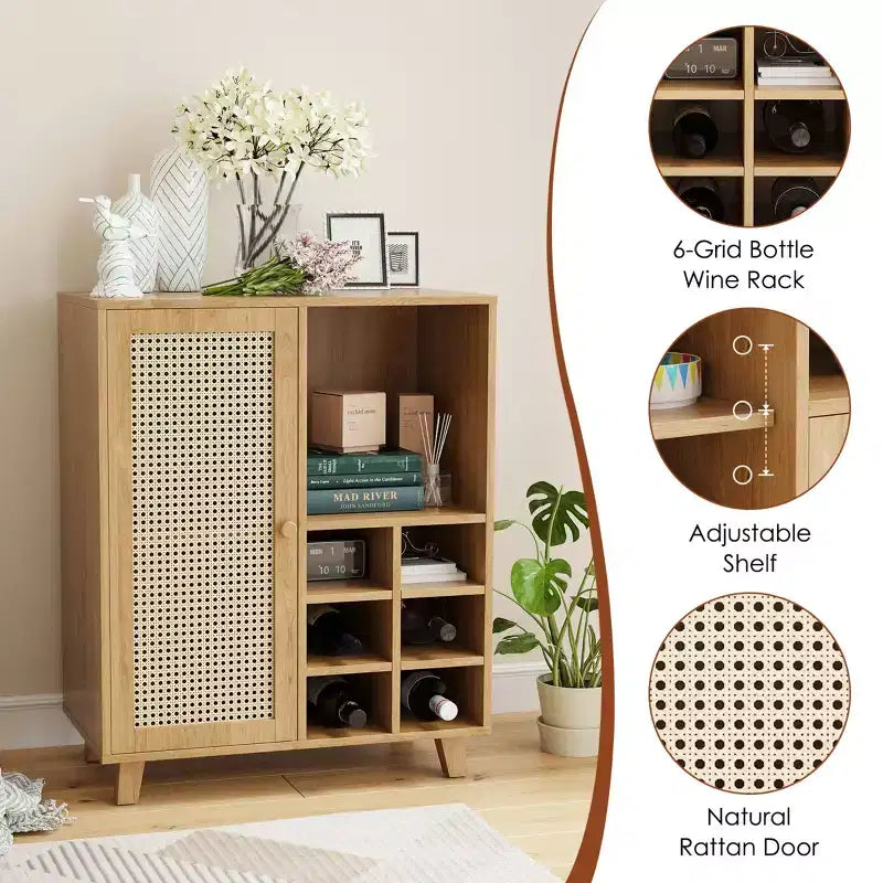 NAYSAYE 47 Bar Rail, Buffet de Rangement avec Porte-Verres, Meuble Bar pour Salon, Cuisine, Entrée, Beige, 15*27.5*33.8
