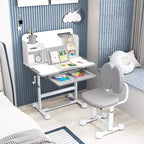 Ensemble bureau et chaise d'étude pour enfants Costway avec plateau inclinable, porte-stylo et plateau, support de lecture bleu/gris