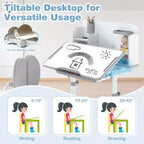 Ensemble bureau et chaise d'étude pour enfants Costway avec plateau inclinable, porte-stylo et plateau, support de lecture bleu/gris