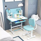 Ensemble bureau et chaise d'étude pour enfants Costway avec plateau inclinable, porte-stylo et plateau, support de lecture bleu/gris