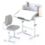 Ensemble bureau et chaise d'étude pour enfants Costway avec plateau inclinable, porte-stylo et plateau, support de lecture bleu/gris