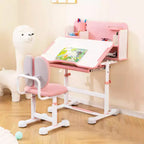 Ensemble bureau et chaise d'étude pour enfants Costway avec plateau inclinable, porte-stylo et plateau, support de lecture bleu/gris