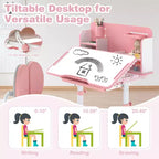 Ensemble bureau et chaise d'étude pour enfants Costway avec plateau inclinable, porte-stylo et plateau, support de lecture bleu/gris