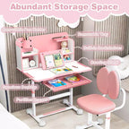 Ensemble bureau et chaise d'étude pour enfants Costway avec plateau inclinable, porte-stylo et plateau, support de lecture bleu/gris