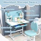 Ensemble bureau et chaise d'étude pour enfants Costway avec plateau inclinable, porte-stylo et plateau, support de lecture bleu/gris