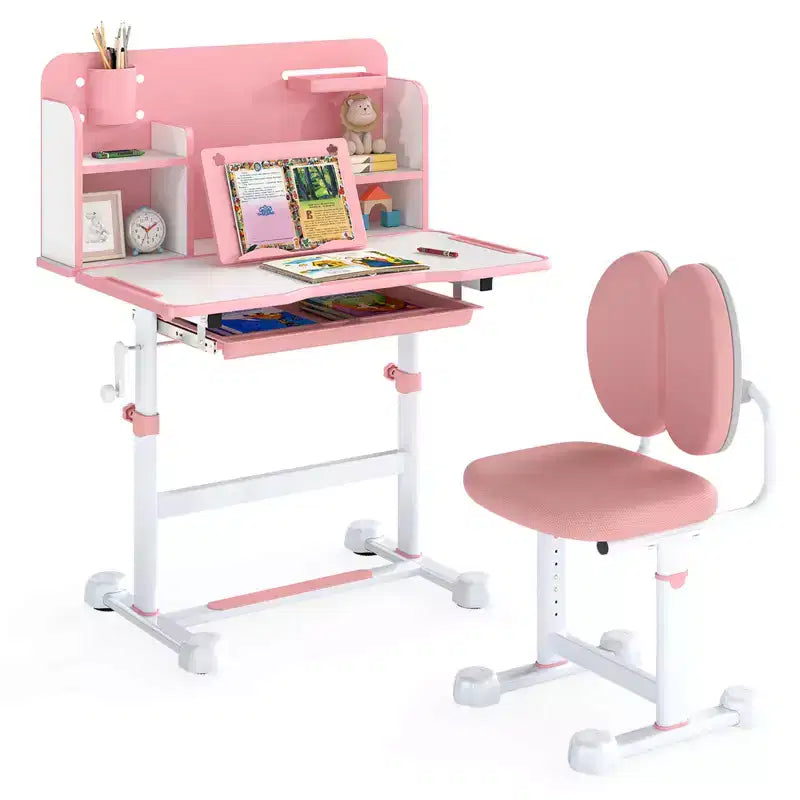 Ensemble bureau et chaise d'étude pour enfants Costway avec plateau inclinable, porte-stylo et plateau, support de lecture bleu/gris