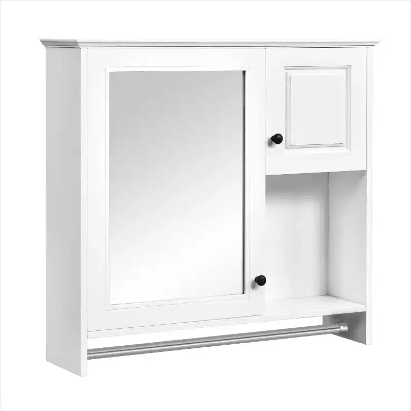 Meuble de salle de bain mural rectangulaire FAMYYT 30 po L x 27 po H en MDF avec miroir, étagères réglables, barre porte-serviettes, blanc