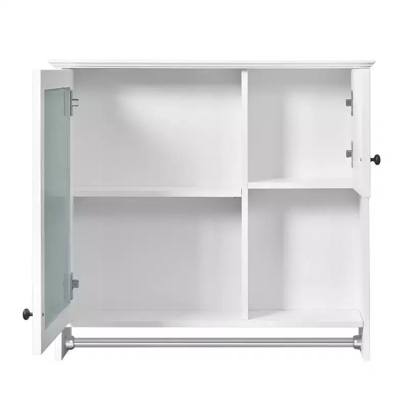 Meuble de salle de bain mural rectangulaire FAMYYT 30 po L x 27 po H en MDF avec miroir, étagères réglables, barre porte-serviettes, blanc