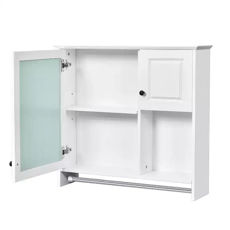 Meuble de salle de bain mural rectangulaire FAMYYT 30 po L x 27 po H en MDF avec miroir, étagères réglables, barre porte-serviettes, blanc