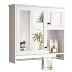 Meuble de salle de bain mural rectangulaire FAMYYT 30 po L x 27 po H en MDF avec miroir, étagères réglables, barre porte-serviettes, blanc