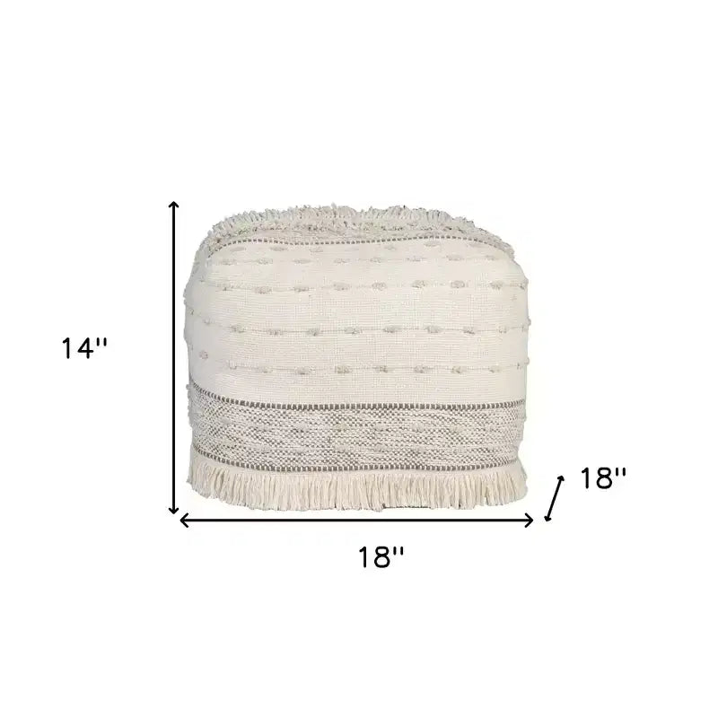 HomeRoots Pouf Ottoman rayé en coton crème 18