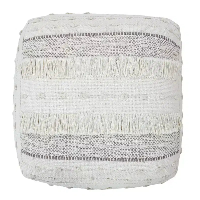 HomeRoots Pouf Ottoman rayé en coton crème 18